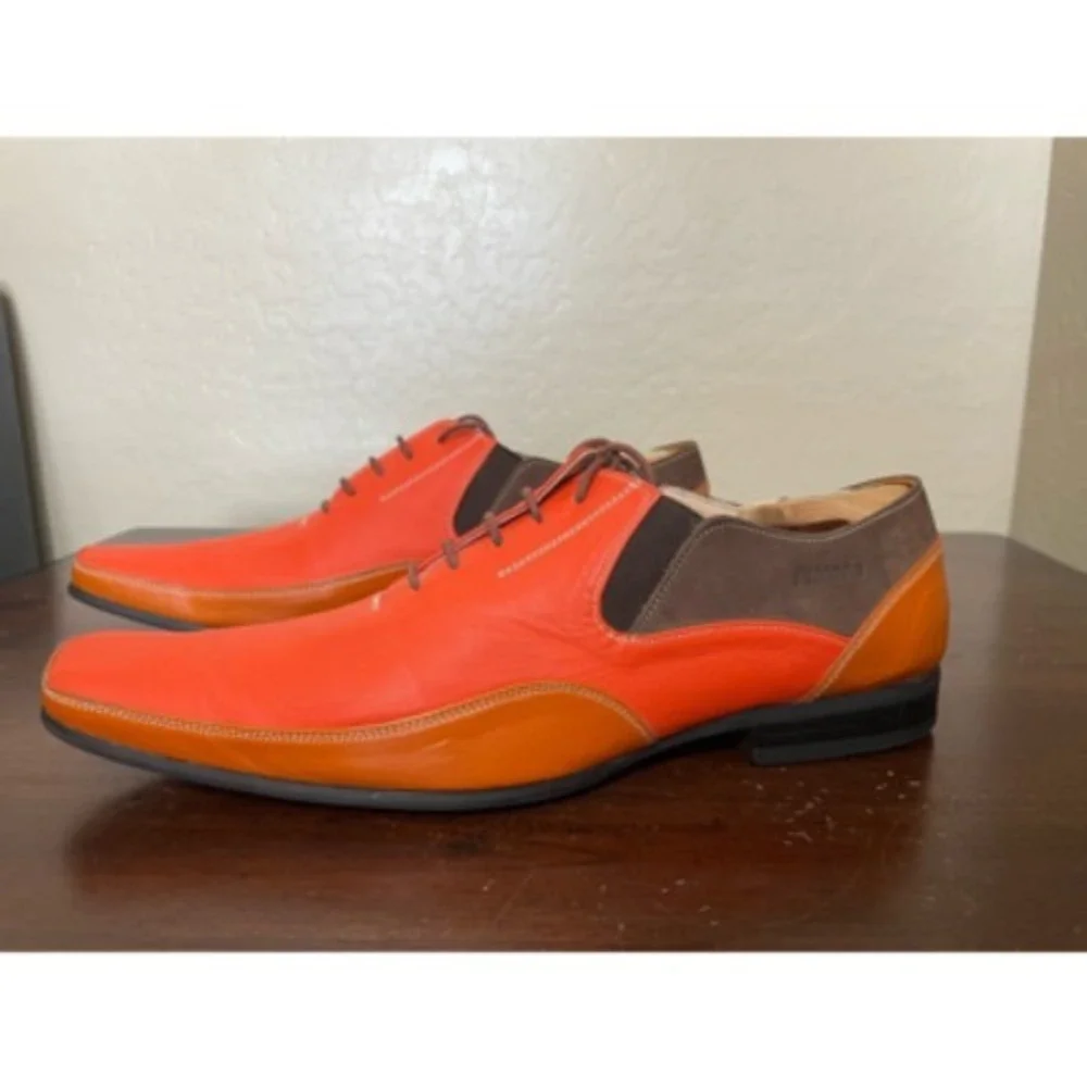 Findig Mens Oxford Shoes Orange Gray Lace Up Square Toe 11.5 EUR 44